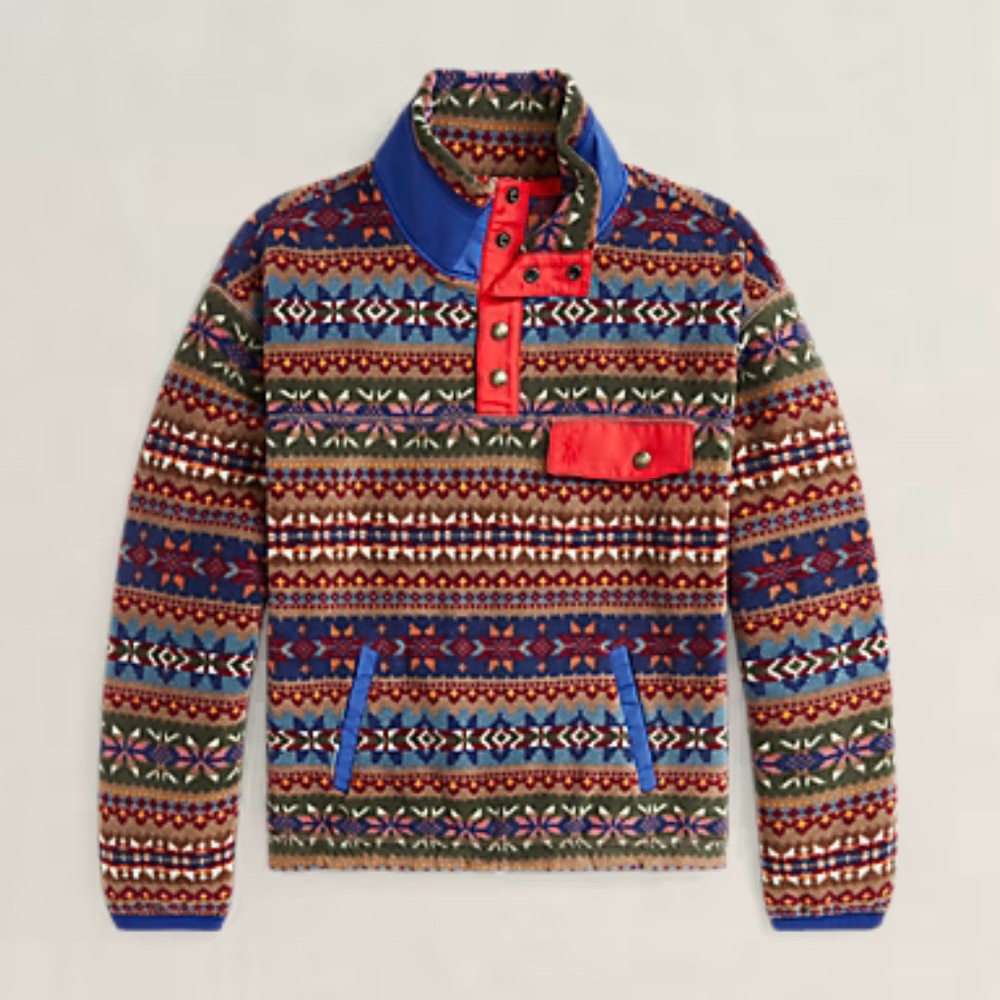 Polo Ralph Lauren Girls Fair Isle Brushed Fleece Pullover - Size M (8-10)